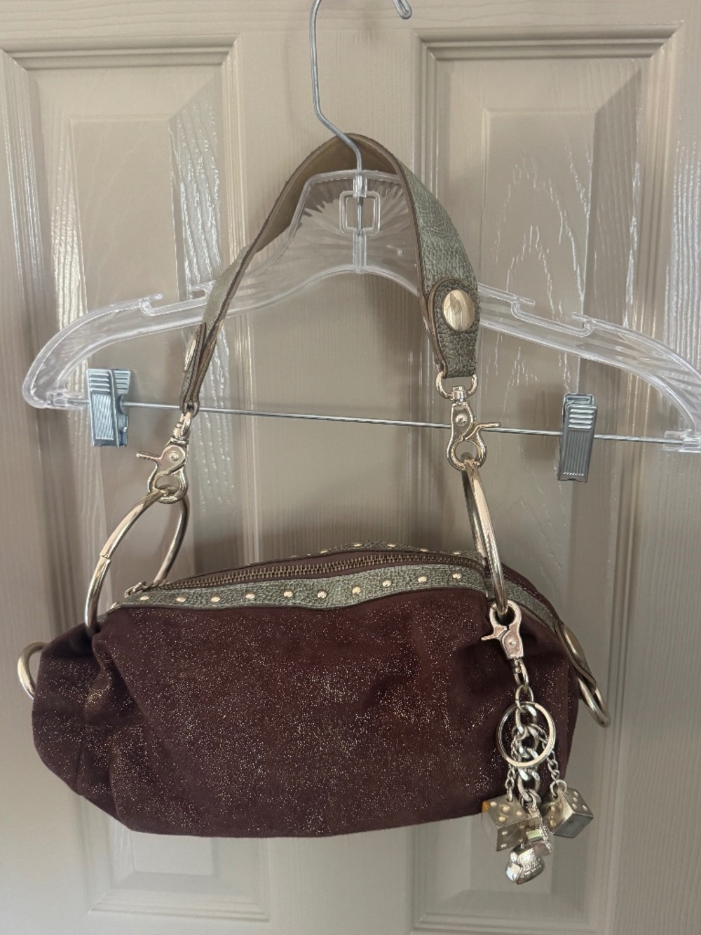Brown sparkly Kathy Van Zeeland shoulder bag purse